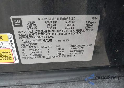 2014 GMC Acadia Sle-2 from USA, damaged, VIN 1GKKVPKD6EJ269385